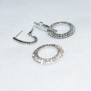Dazzling 2 in 1 Clear Rhinestone Dangle/Drop Silver Tone Latch Back Y2K Earrings